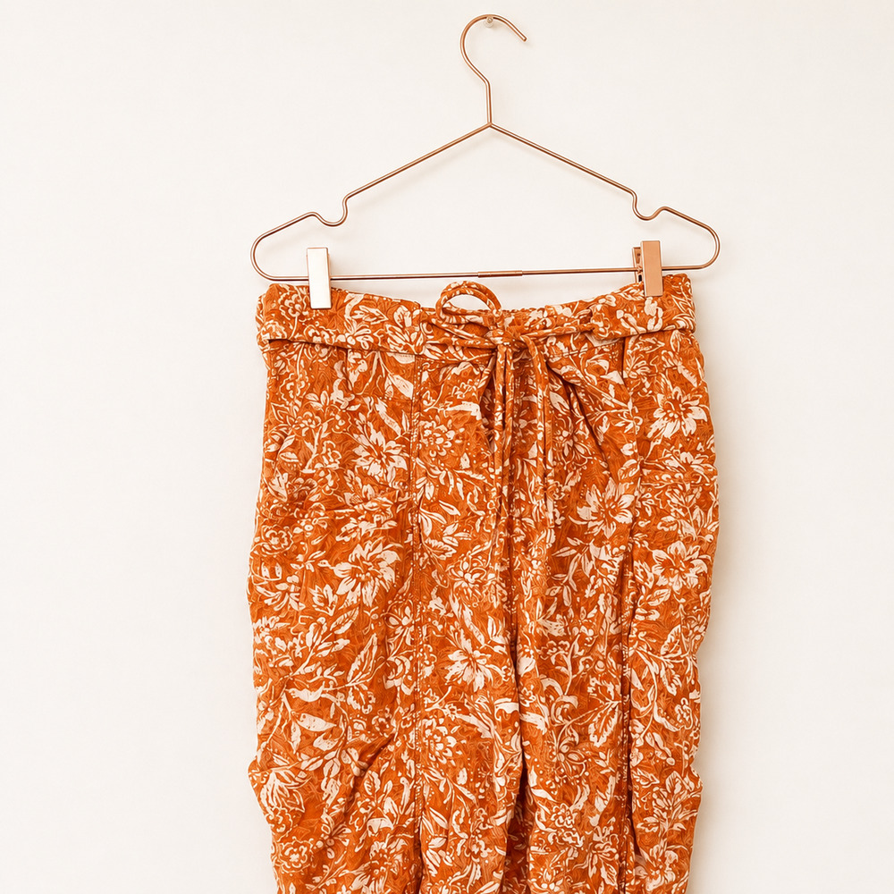 Free People Dusk 'Til Dawn Parachute Linen Pants Small Floral Cargo Relaxed Boho - Picture 3 of 7